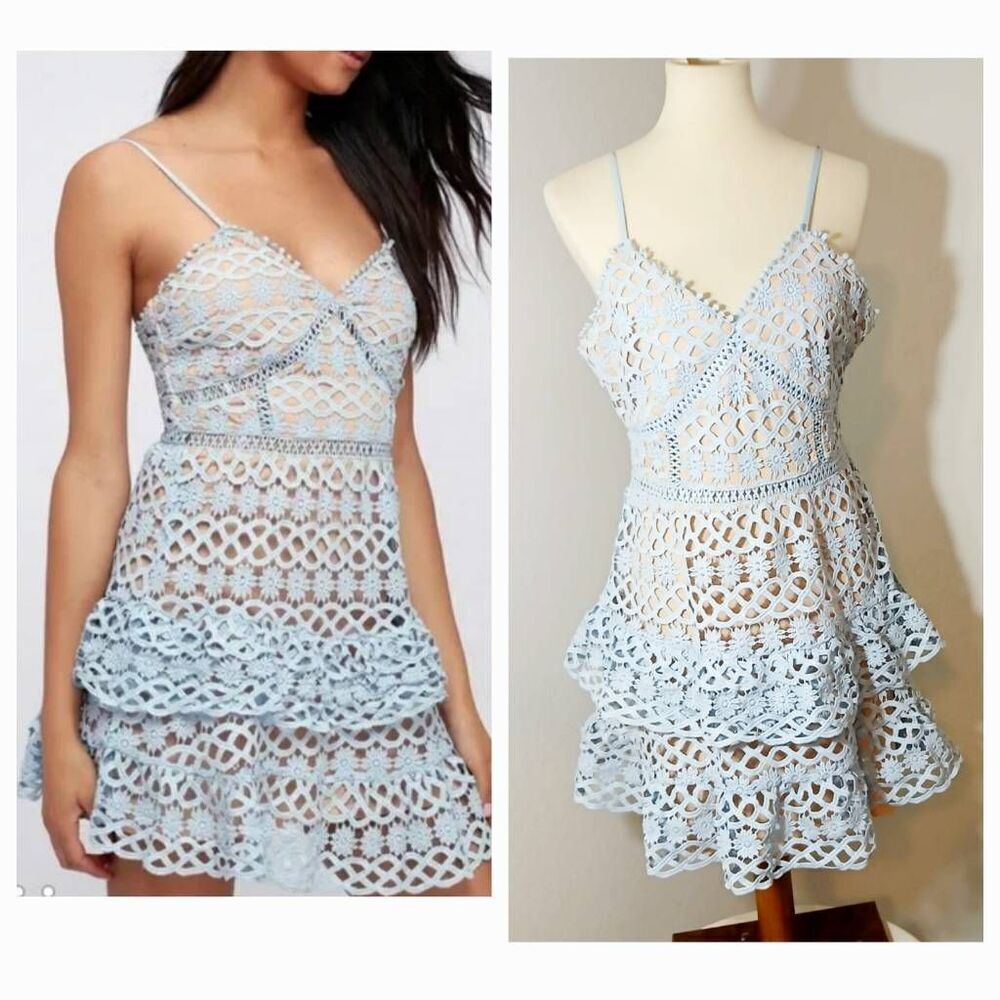 Lulu's Blue Ruffled Tiered Mini Sundress Size Large